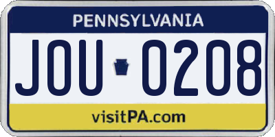 PA license plate JOU0208