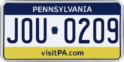 PA license plate JOU0209