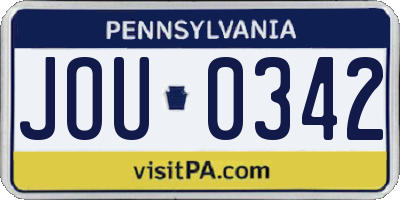 PA license plate JOU0342