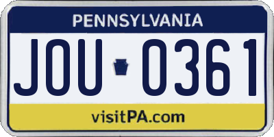 PA license plate JOU0361