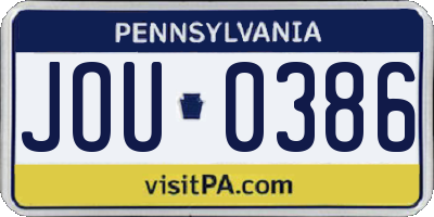 PA license plate JOU0386