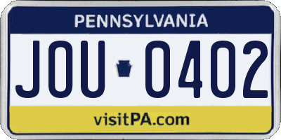 PA license plate JOU0402