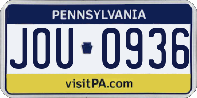 PA license plate JOU0936
