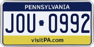 PA license plate JOU0992