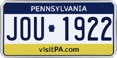 PA license plate JOU1922