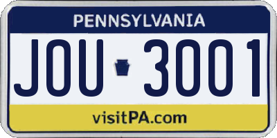 PA license plate JOU3001