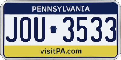 PA license plate JOU3533