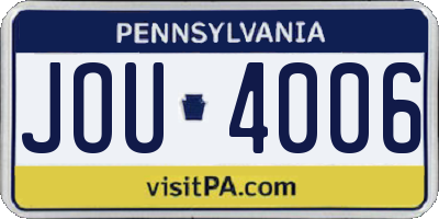 PA license plate JOU4006