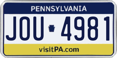 PA license plate JOU4981