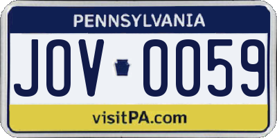 PA license plate JOV0059