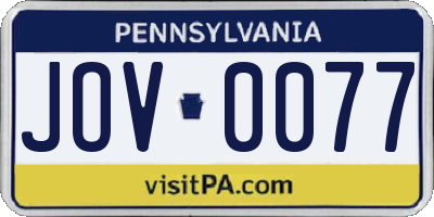 PA license plate JOV0077