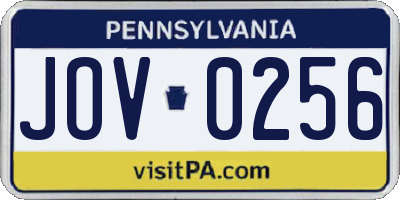 PA license plate JOV0256