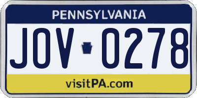 PA license plate JOV0278
