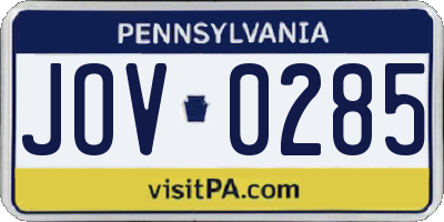 PA license plate JOV0285