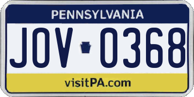PA license plate JOV0368