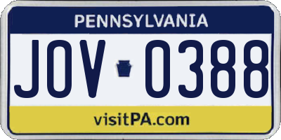 PA license plate JOV0388