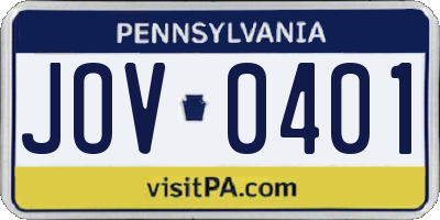 PA license plate JOV0401