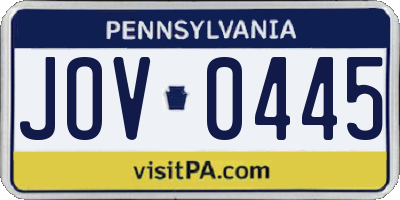 PA license plate JOV0445