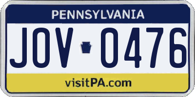PA license plate JOV0476