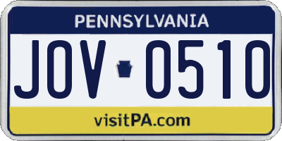 PA license plate JOV0510