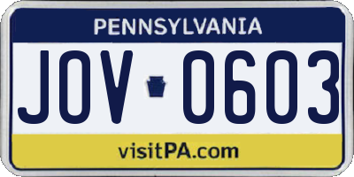 PA license plate JOV0603