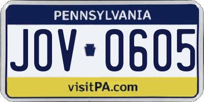 PA license plate JOV0605