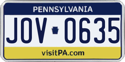 PA license plate JOV0635