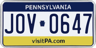 PA license plate JOV0647