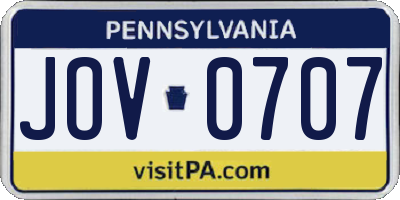 PA license plate JOV0707