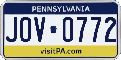 PA license plate JOV0772