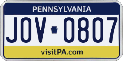 PA license plate JOV0807