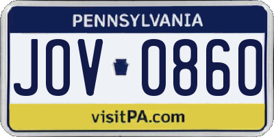 PA license plate JOV0860