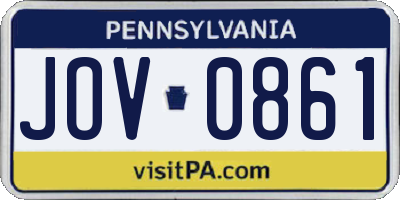 PA license plate JOV0861