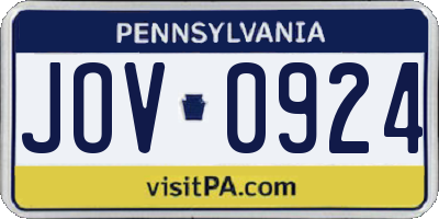 PA license plate JOV0924