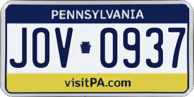 PA license plate JOV0937