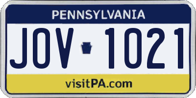 PA license plate JOV1021