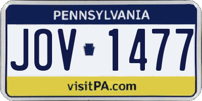 PA license plate JOV1477
