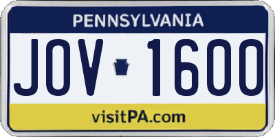 PA license plate JOV1600