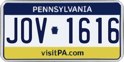 PA license plate JOV1616