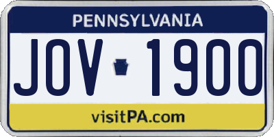 PA license plate JOV1900