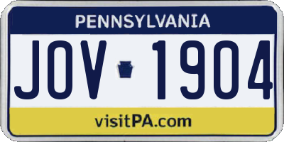 PA license plate JOV1904