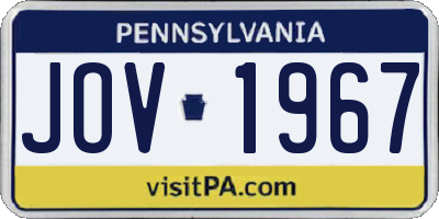 PA license plate JOV1967