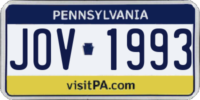 PA license plate JOV1993