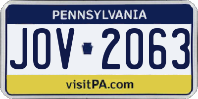 PA license plate JOV2063
