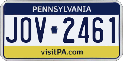 PA license plate JOV2461