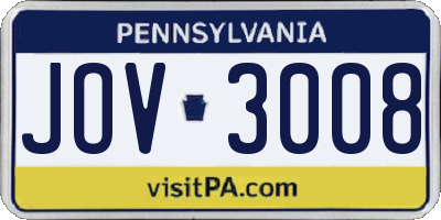 PA license plate JOV3008