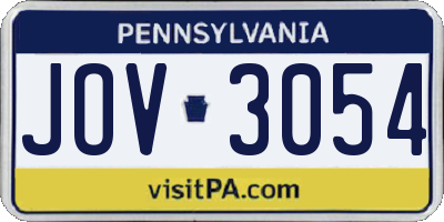 PA license plate JOV3054