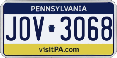 PA license plate JOV3068