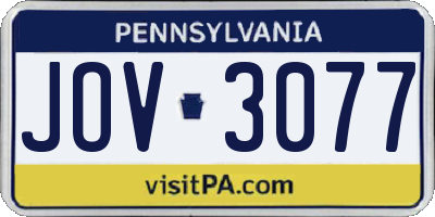 PA license plate JOV3077