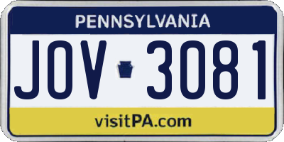 PA license plate JOV3081